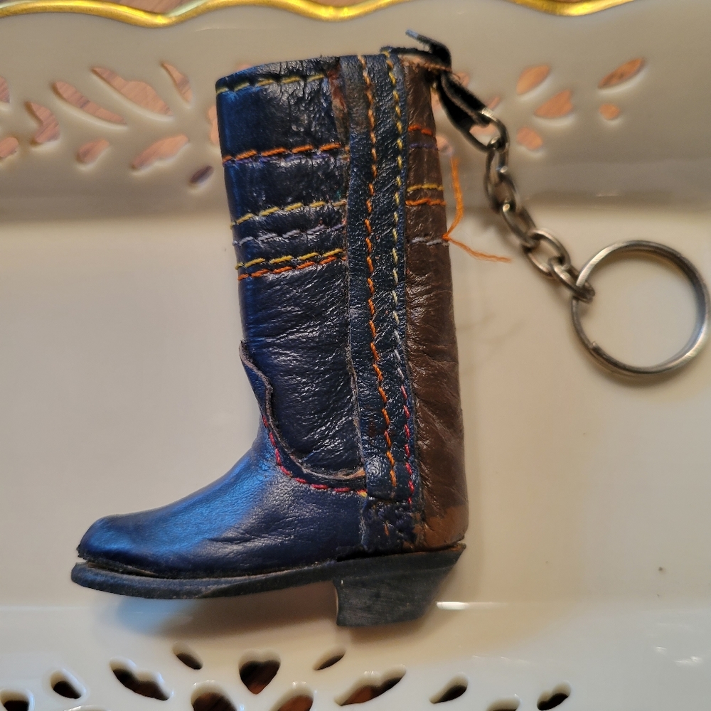 Leather Hand Stitched Cowboy Boot Keychain